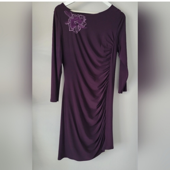 2 for $75 - Nine West Women’s Size 14 Purple Jersey Long Sleeve Dress w Flower - Picture 1 of 1